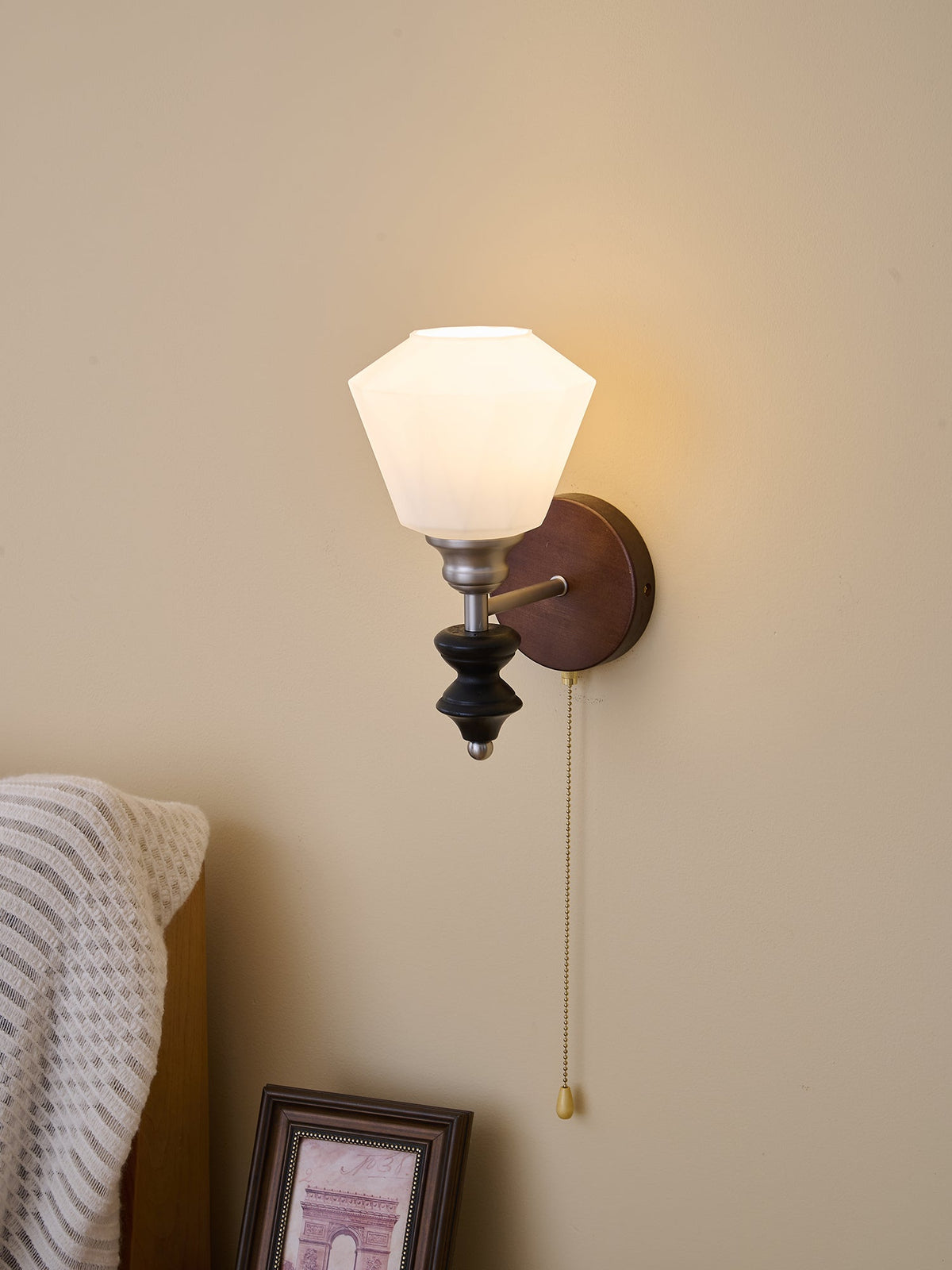 Lucille elegantie klassiek Art glas Hout wandlamp