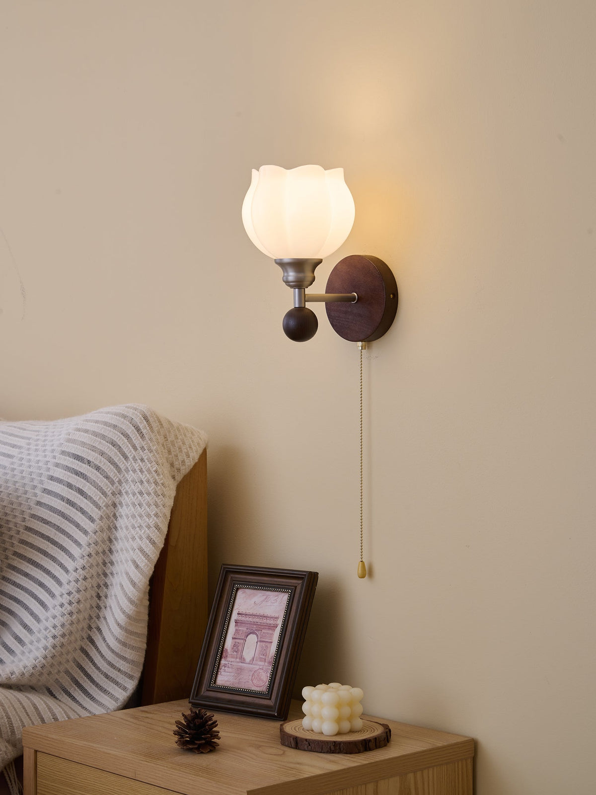 Lucille elegantie klassiek Art glas Hout wandlamp