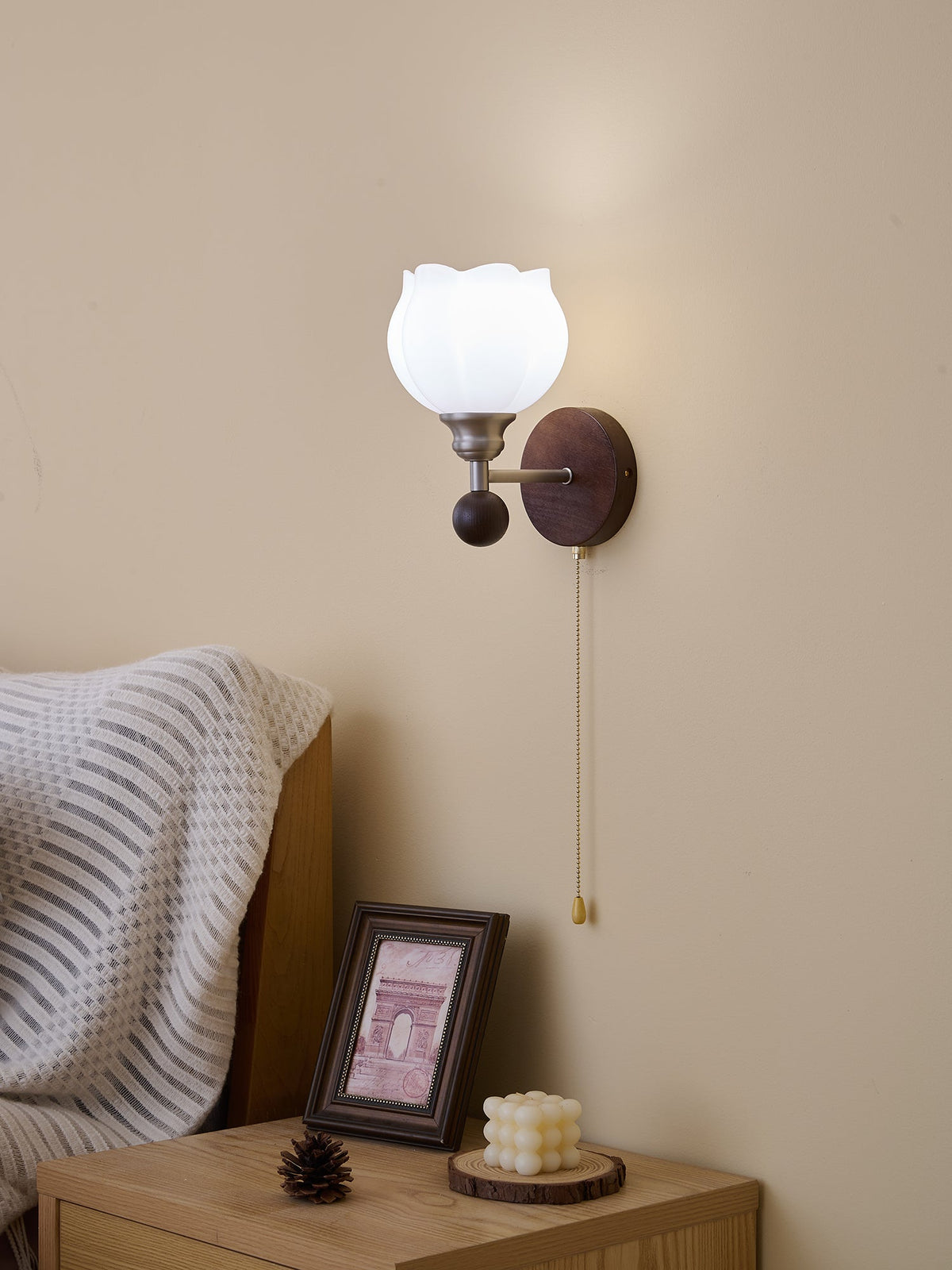 Lucille elegantie klassiek Art glas Hout wandlamp