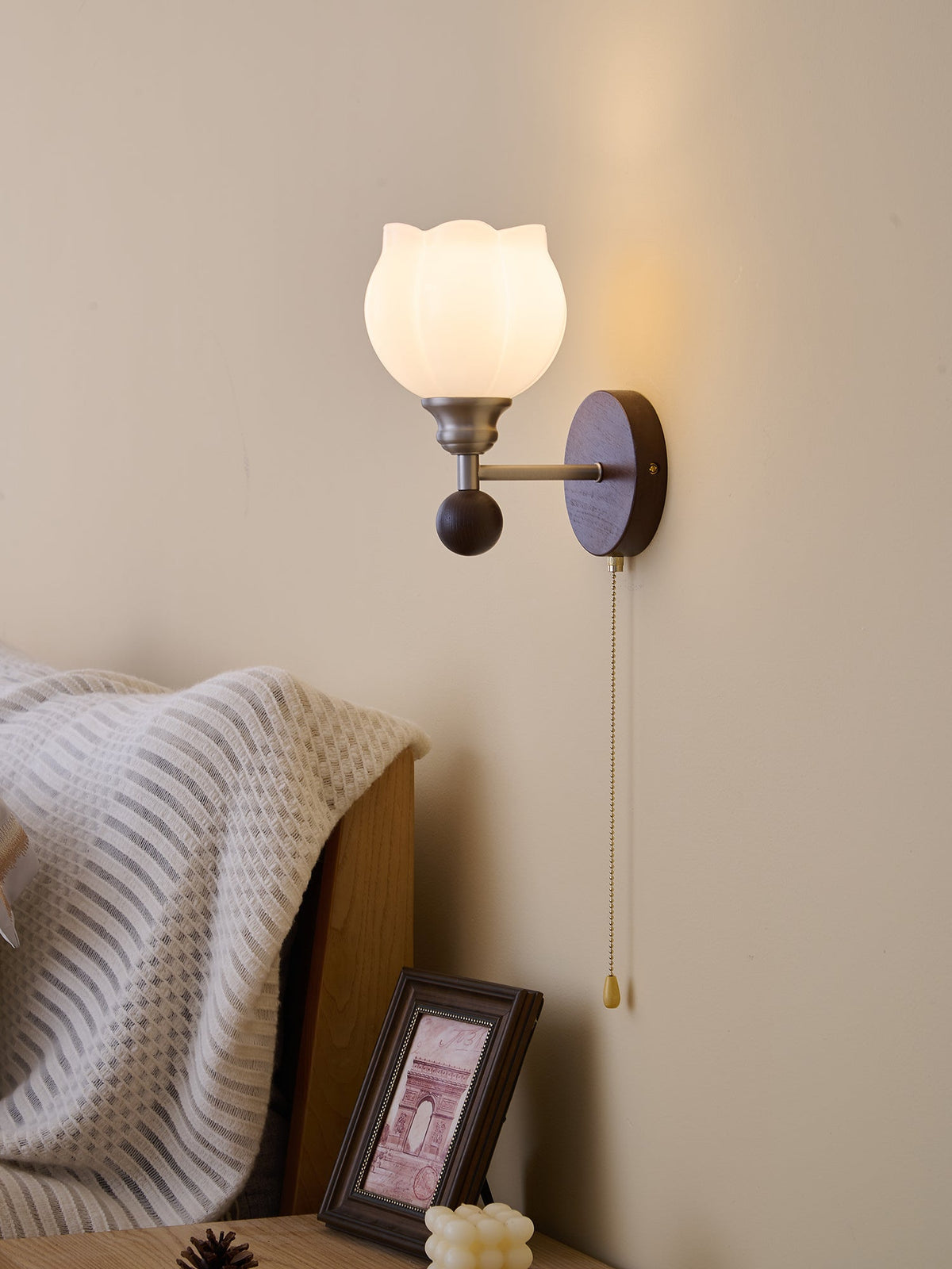 Lucille elegantie klassiek Art glas Hout wandlamp