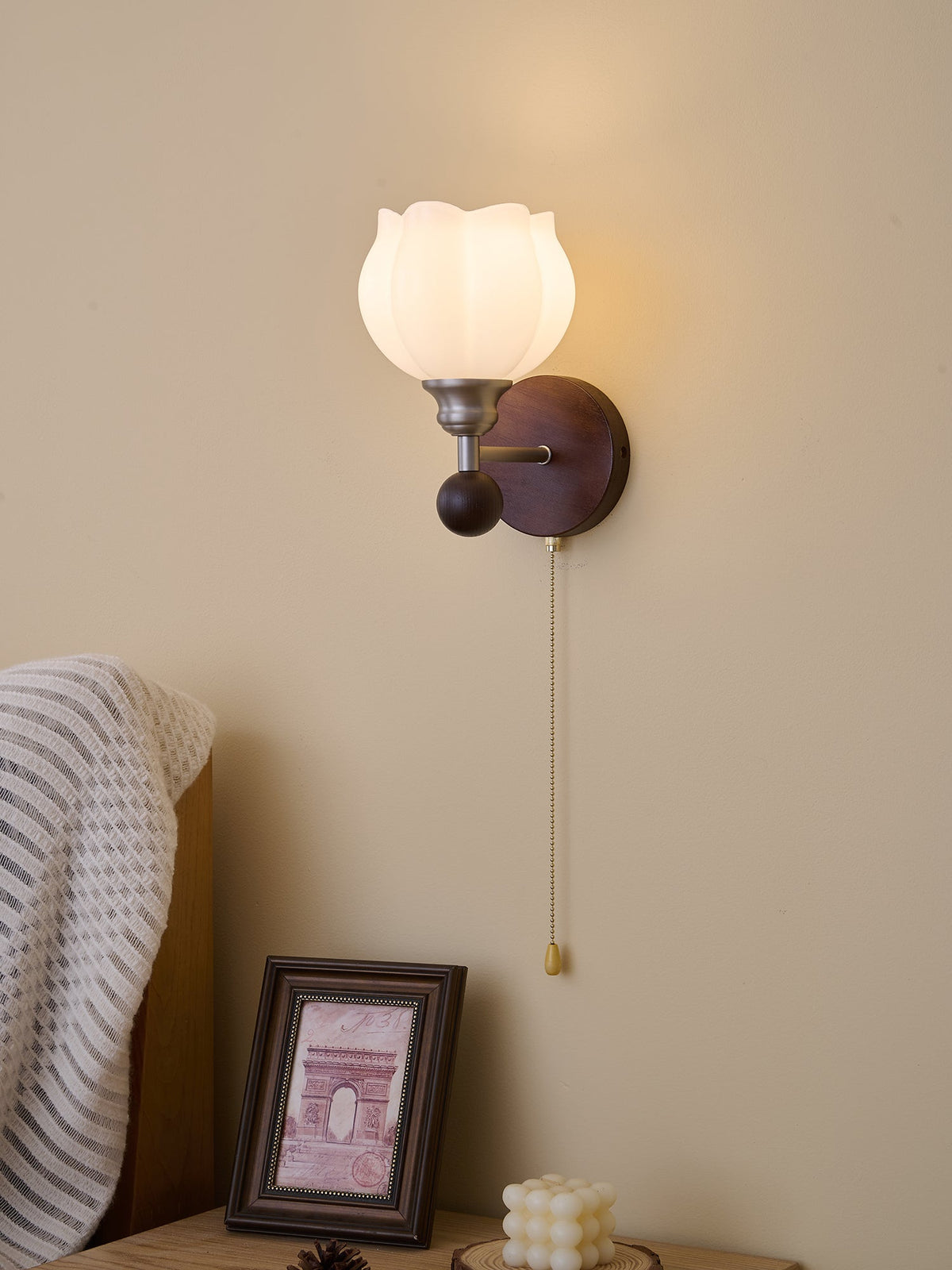 Lucille elegantie klassiek Art glas Hout wandlamp