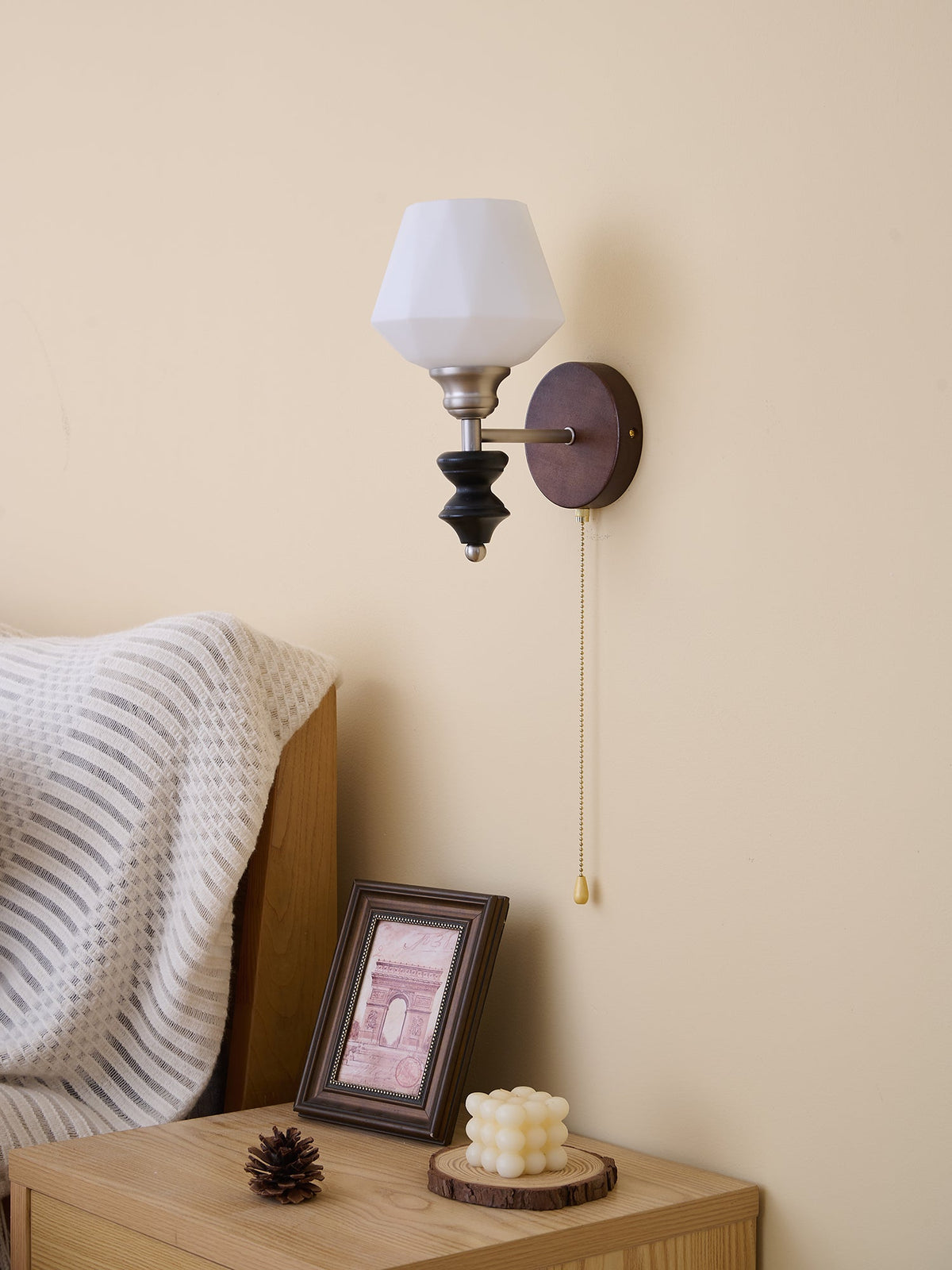 Lucille elegantie klassiek Art glas Hout wandlamp