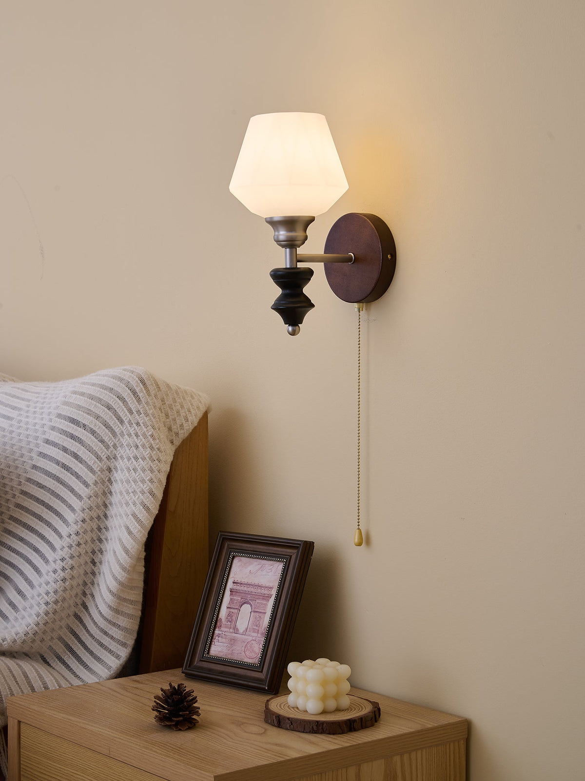 Lucille elegantie klassiek Art glas Hout wandlamp