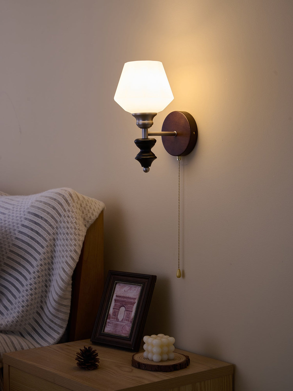 Lucille elegantie klassiek Art glas Hout wandlamp