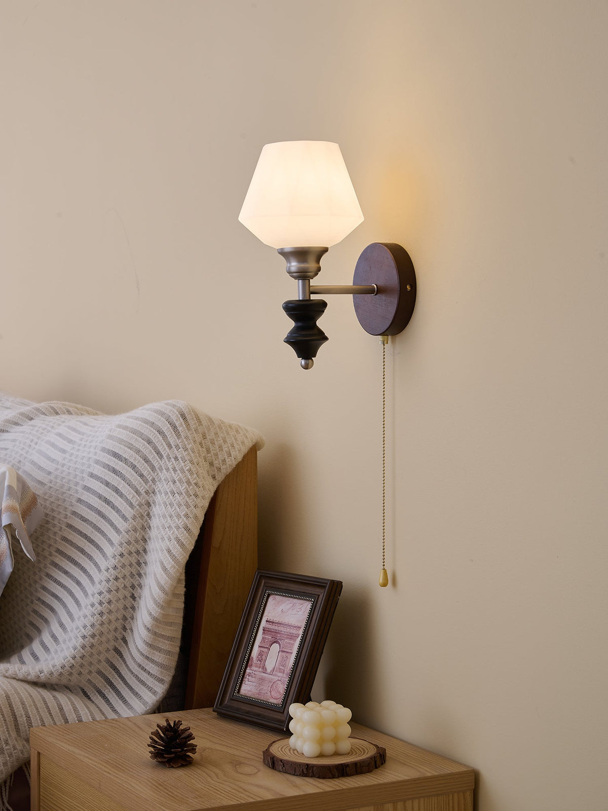 Lucille elegantie klassiek Art glas Hout wandlamp