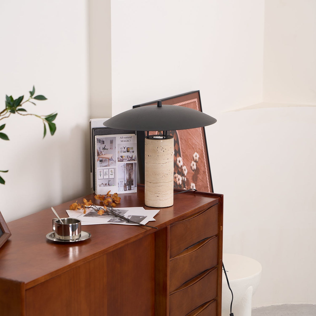 Eara Disc-Pillar travertin tafellamp