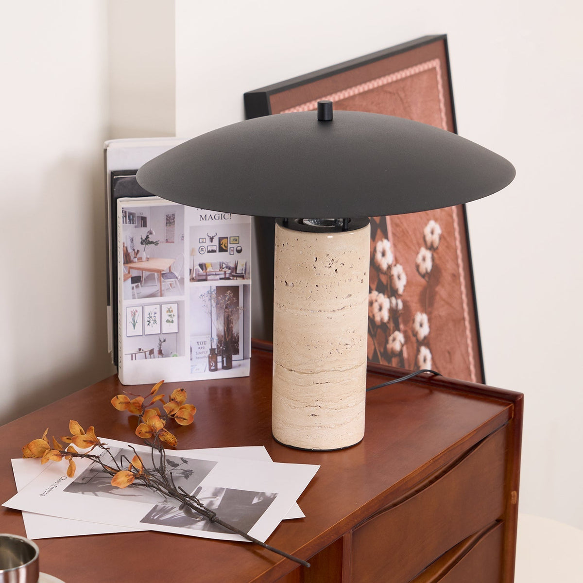 Eara Disc-Pillar travertin tafellamp