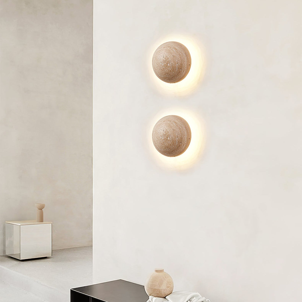 Vexael Minimalistische wandlamp in geel travertin