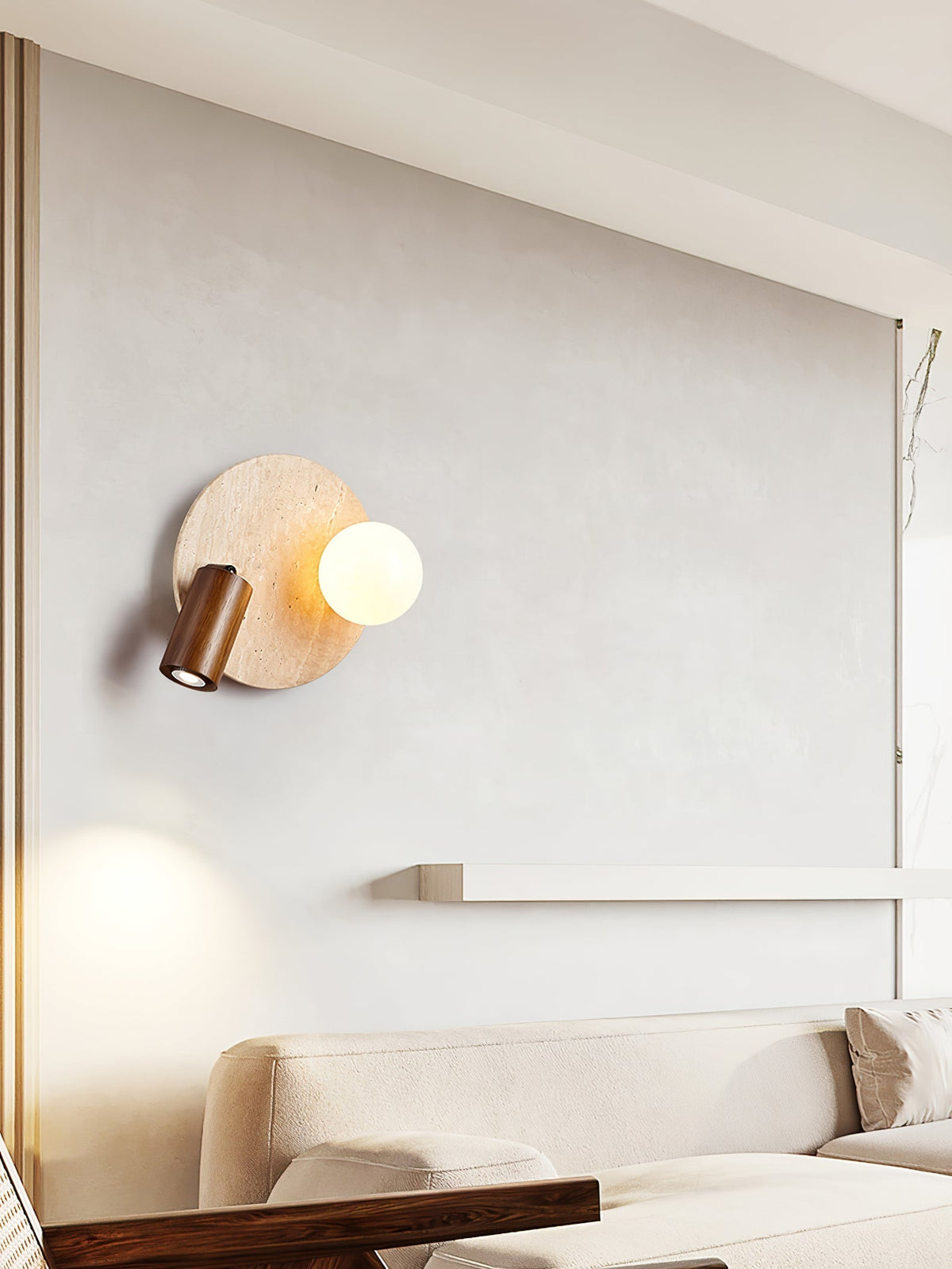 Armara wandlamp met Geel travertin Schijf