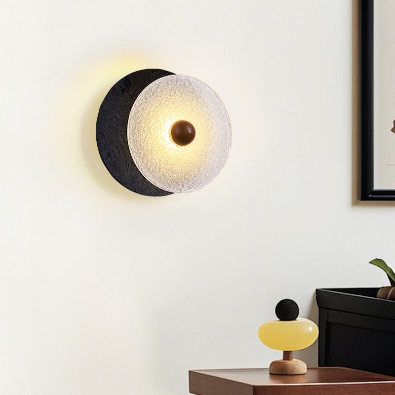 Valalaine Getextureerd Zwart Travertin Glas schijf Wandlamp