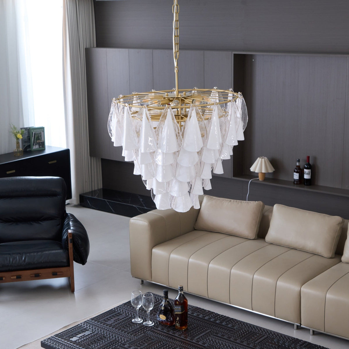 Eiririel Kroonluchter Wit Bloemblaad glas Gelaagd Modern