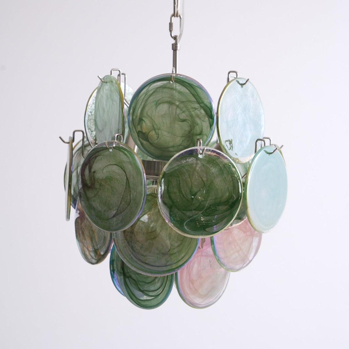 Teriinelle kroonluchter met meelagen Murano-disc kunstwerk in meerdere kleuren