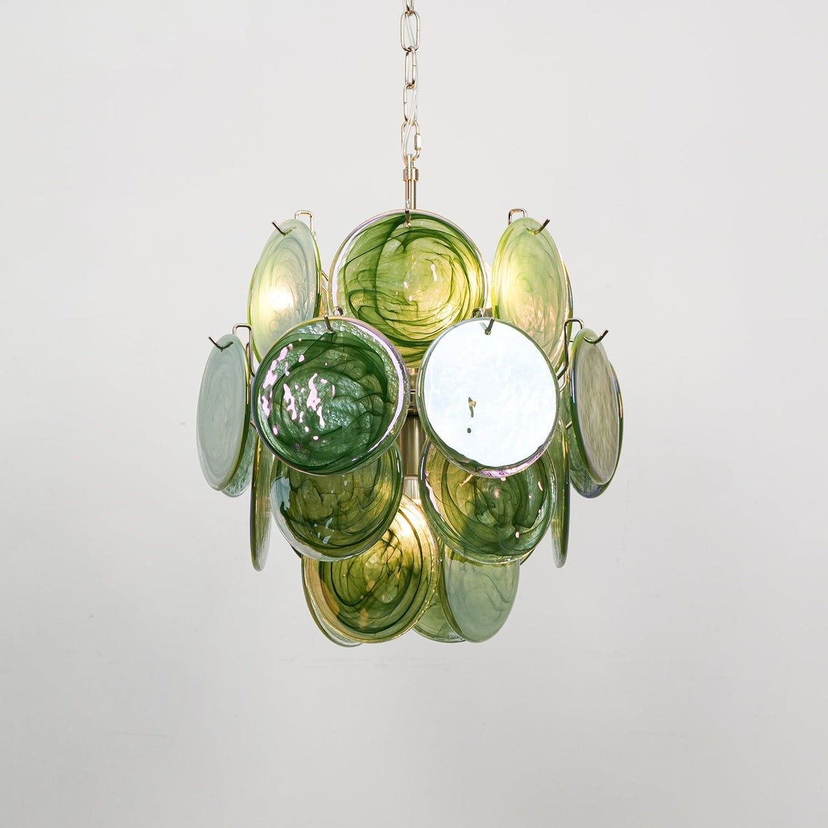 Teriinelle kroonluchter met meelagen Murano-disc kunstwerk in meerdere kleuren