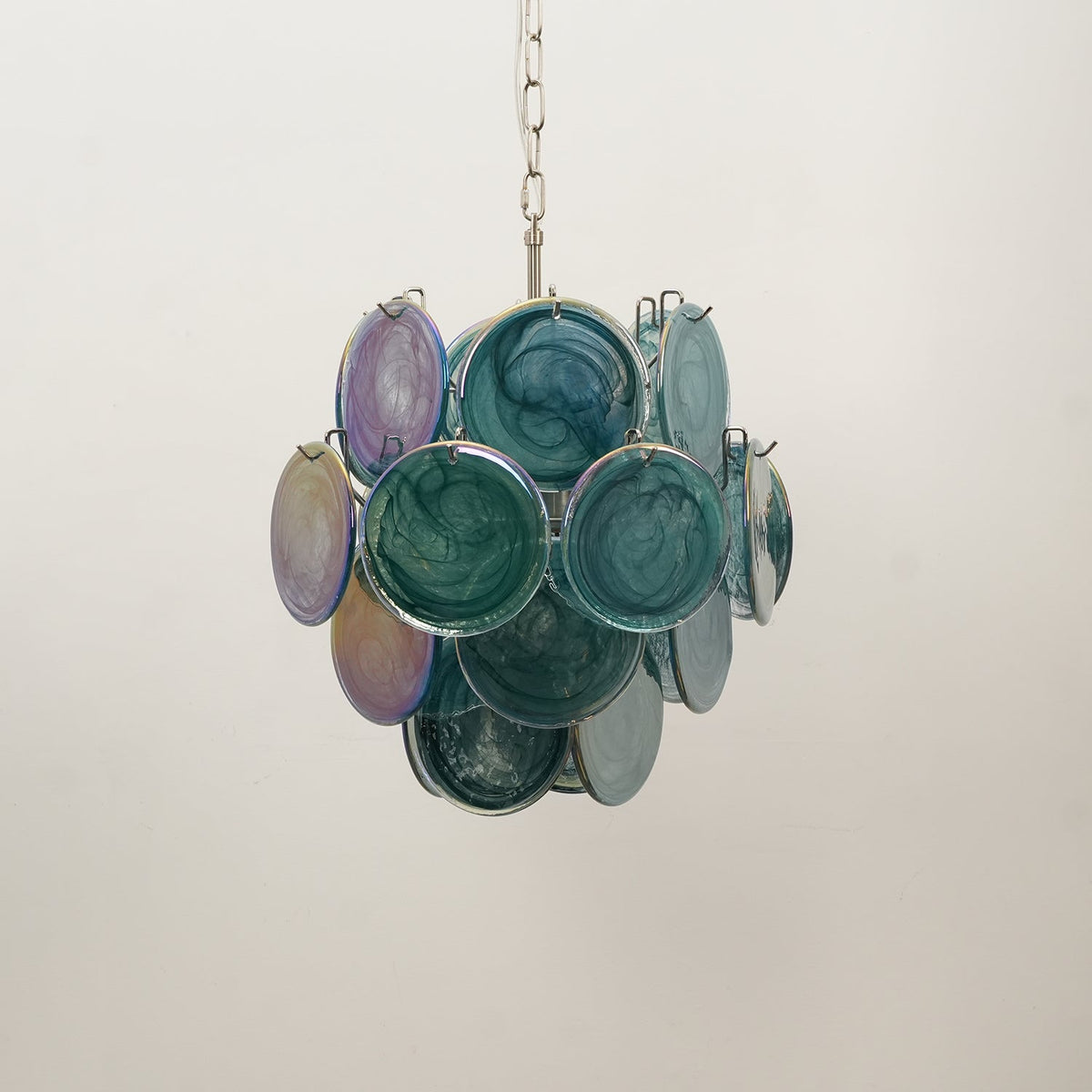 Teriinelle kroonluchter met meelagen Murano-disc kunstwerk in meerdere kleuren