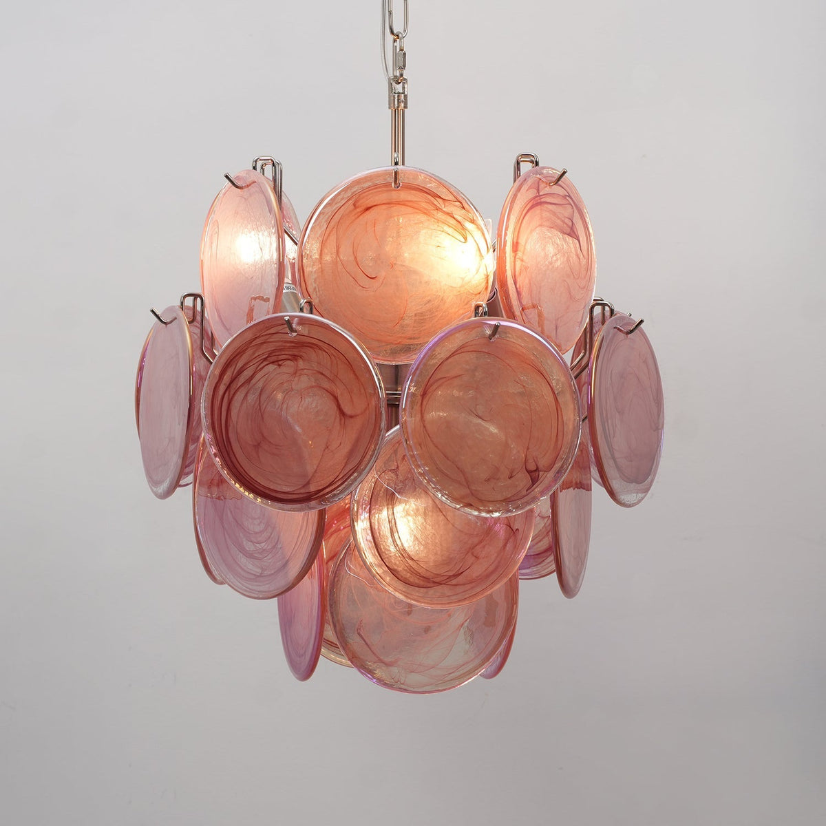 Teriinelle kroonluchter met meelagen Murano-disc kunstwerk in meerdere kleuren