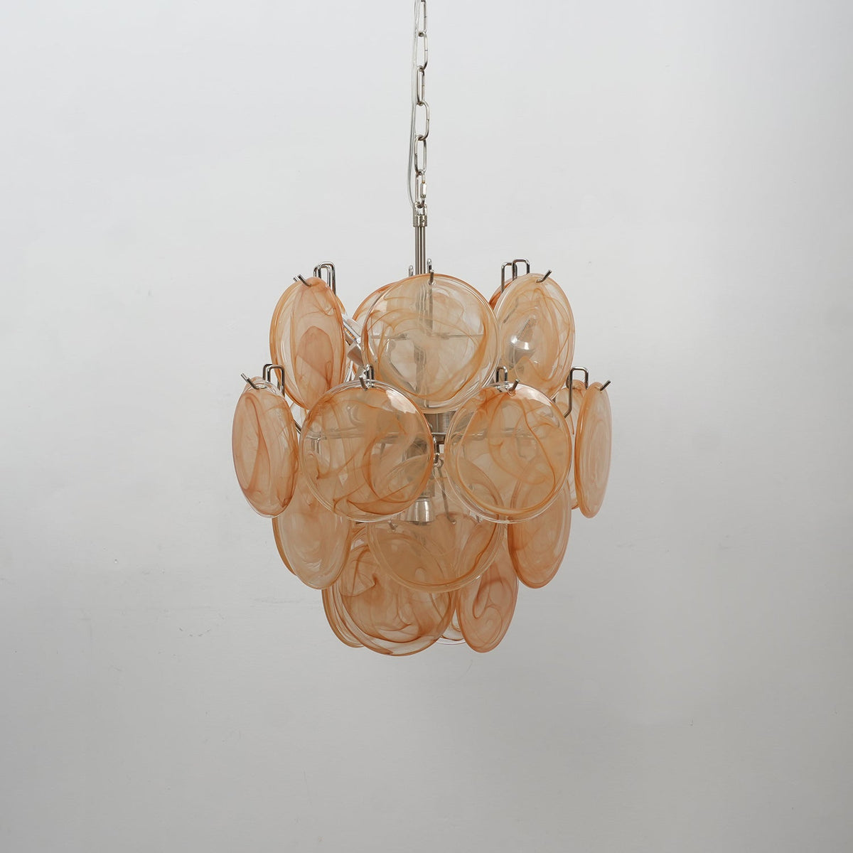 Teriinelle kroonluchter met meelagen Murano-disc kunstwerk in meerdere kleuren