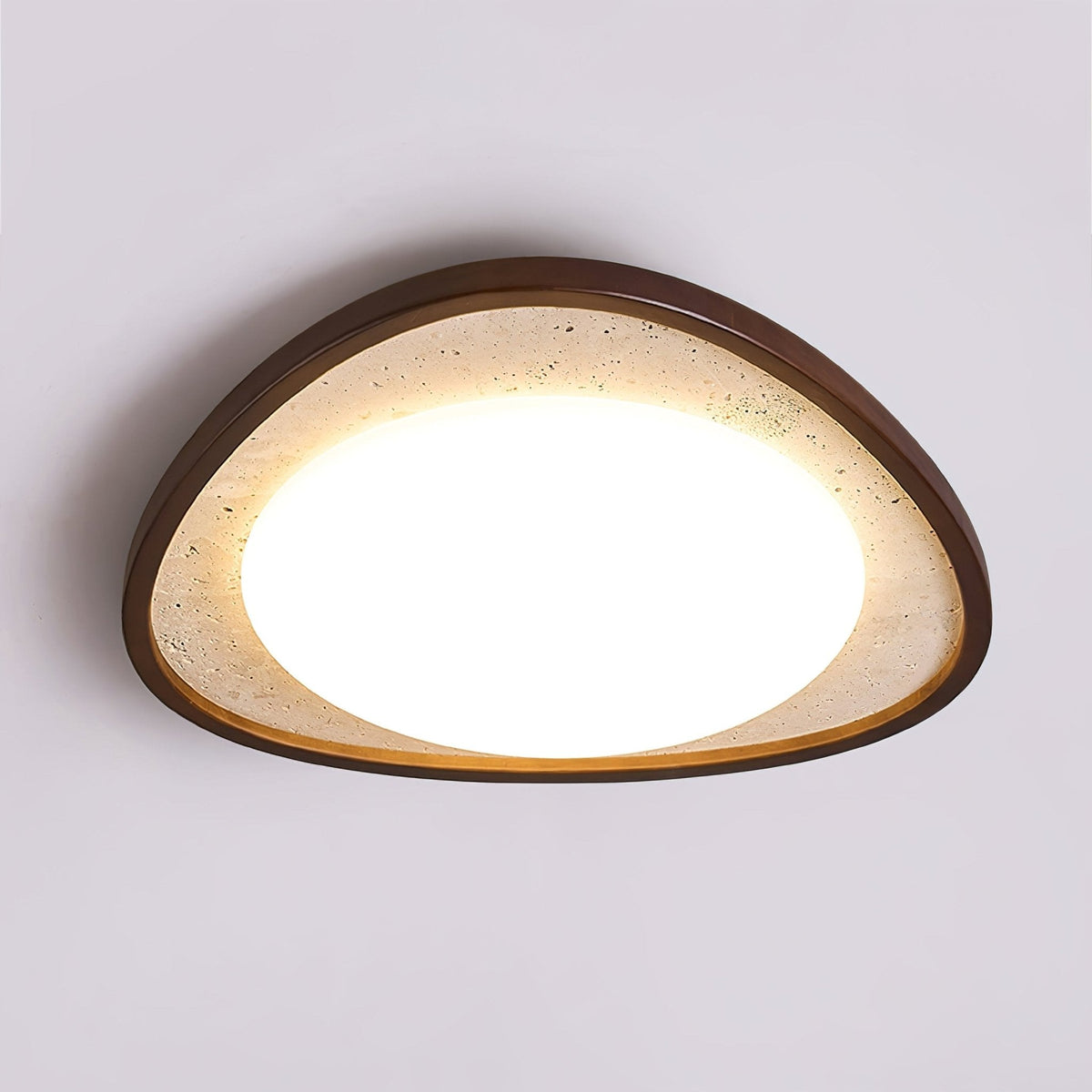 Orsoliel plafondlamp van geel travertin en walnoothout