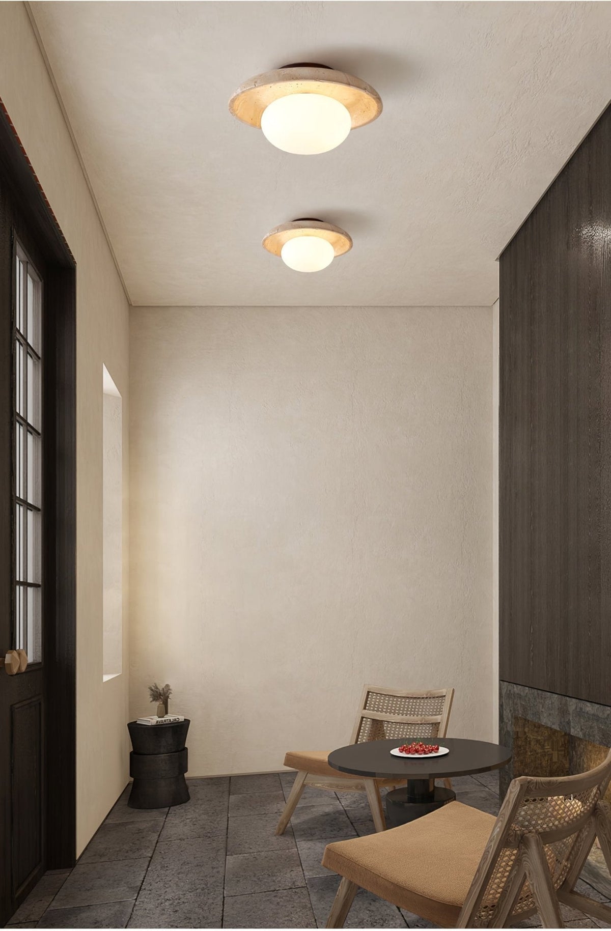 Tavaiella minimalistische plafondlamp in travertin