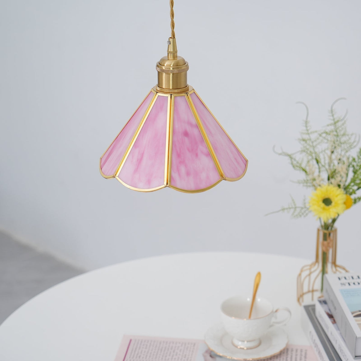 Lione roze ingekleurd glas hanglamp