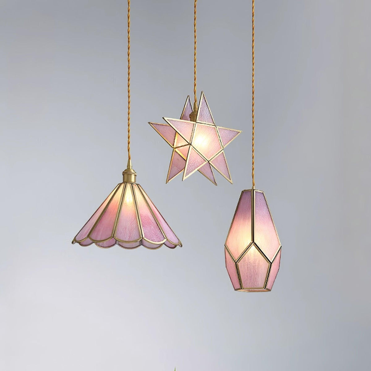 Lione roze ingekleurd glas hanglamp