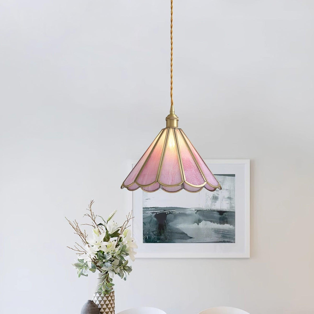 Lione roze ingekleurd glas hanglamp