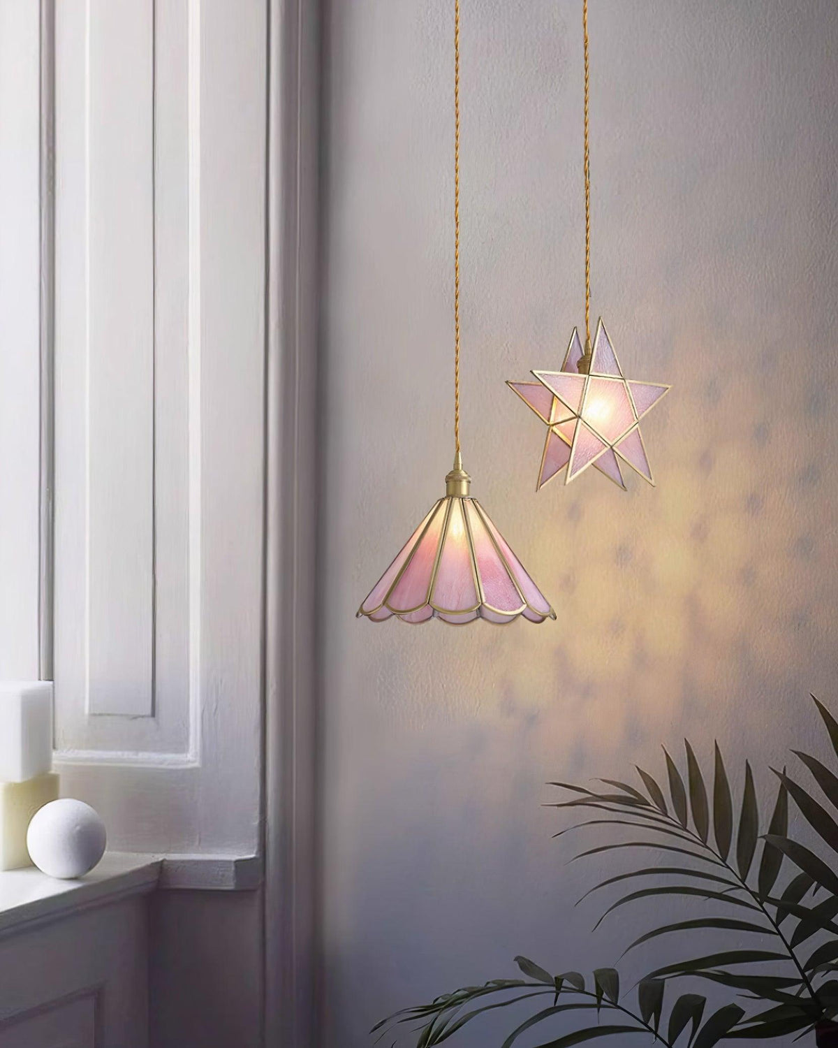 Lione roze ingekleurd glas hanglamp