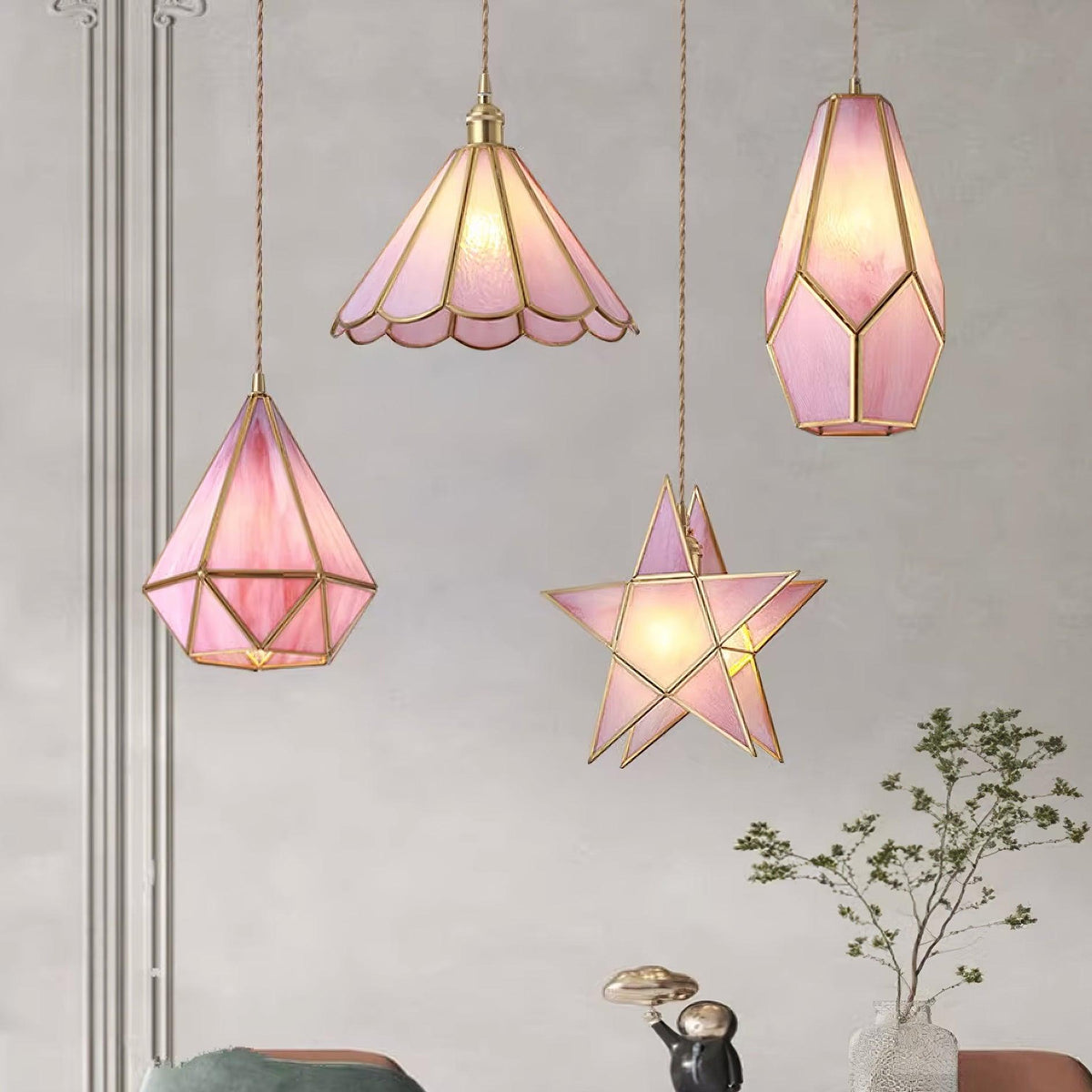 Lione roze ingekleurd glas hanglamp
