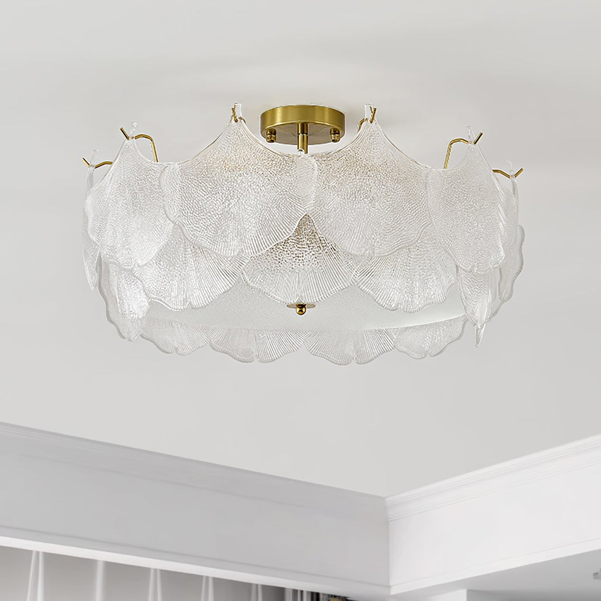 Quineth plafondlamp met cluster van maple-bladeren in glas