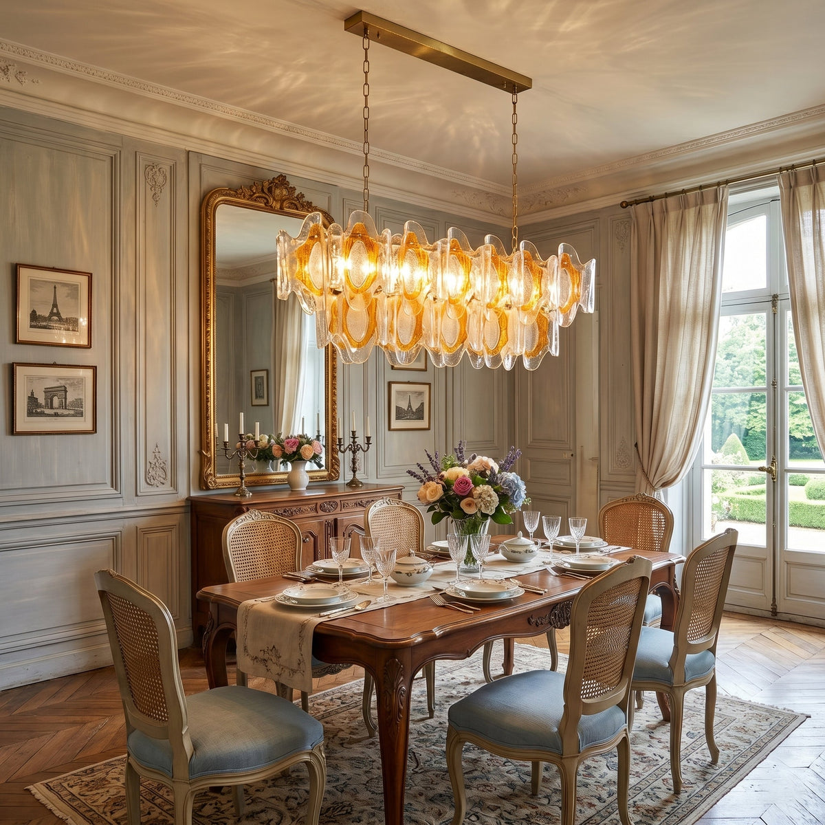 Liorueon lange kroonluchter van glas