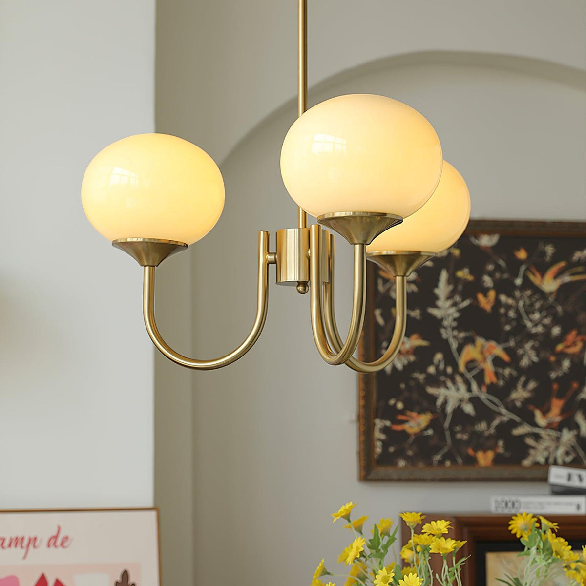 Velenian Kroonluchter met Roze Glazen Bolletjes Goud