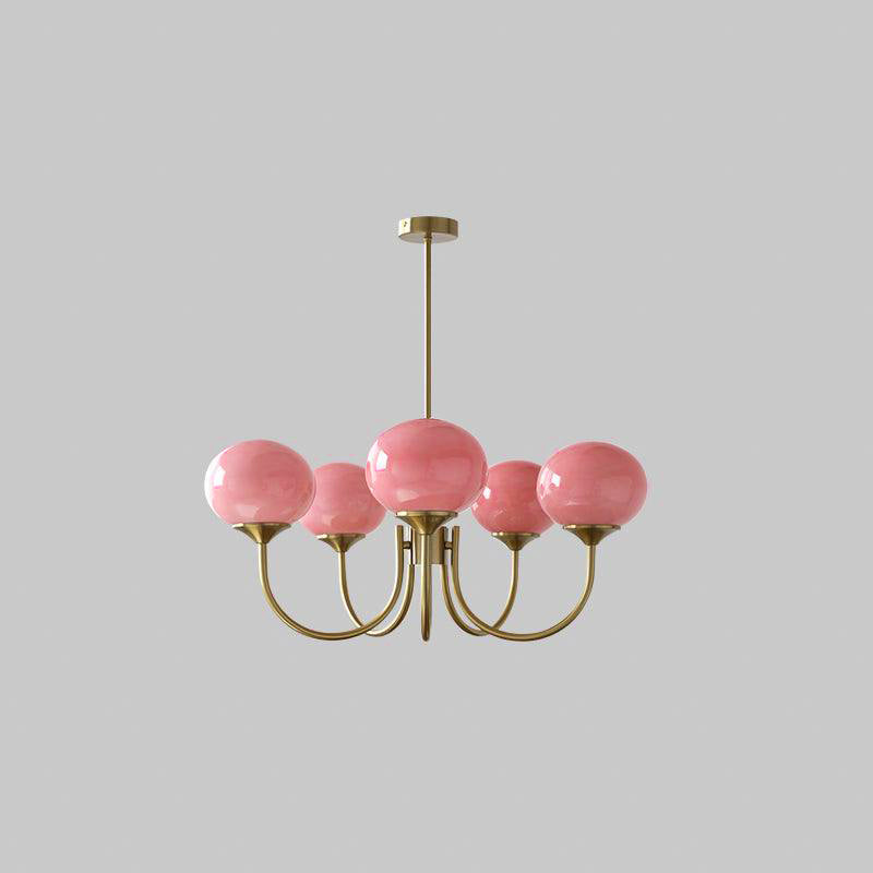 Velenian Kroonluchter met Roze Glazen Bolletjes Goud