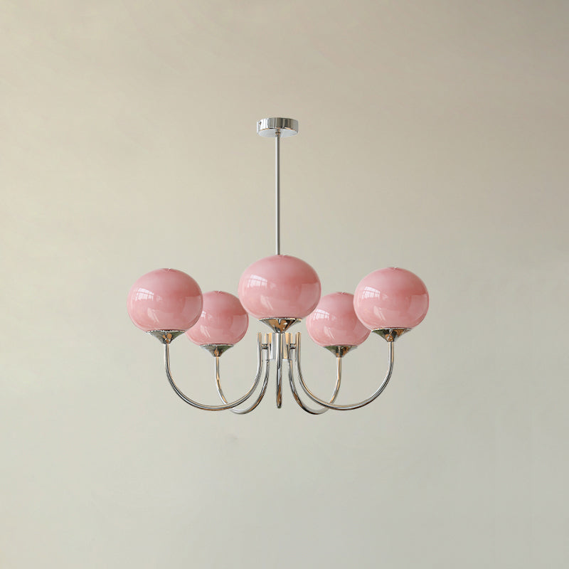 Velenian Kroonluchter met Roze Glazen Bolletjes Goud
