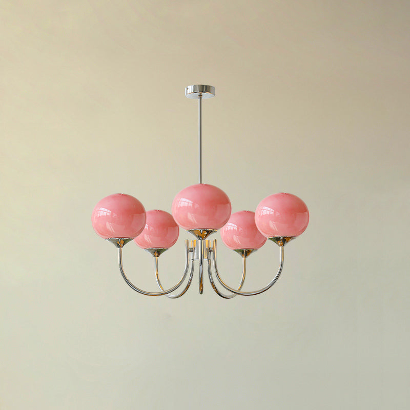 Velenian Kroonluchter met Roze Glazen Bolletjes Goud