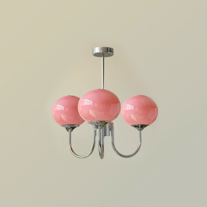Velenian Kroonluchter met Roze Glazen Bolletjes Goud