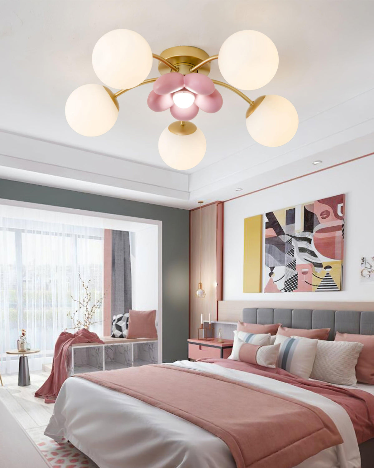Nirox plafondlamp met Roze Bloemblaadjes