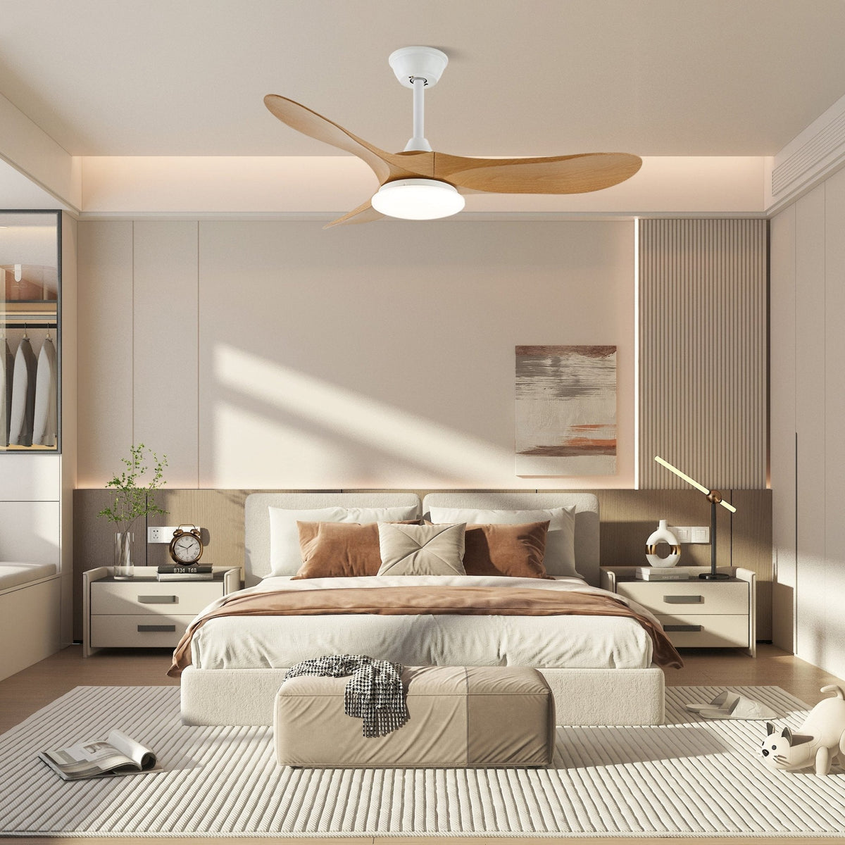 Velix Moderne plafondventilator met verlichting van walnoothout