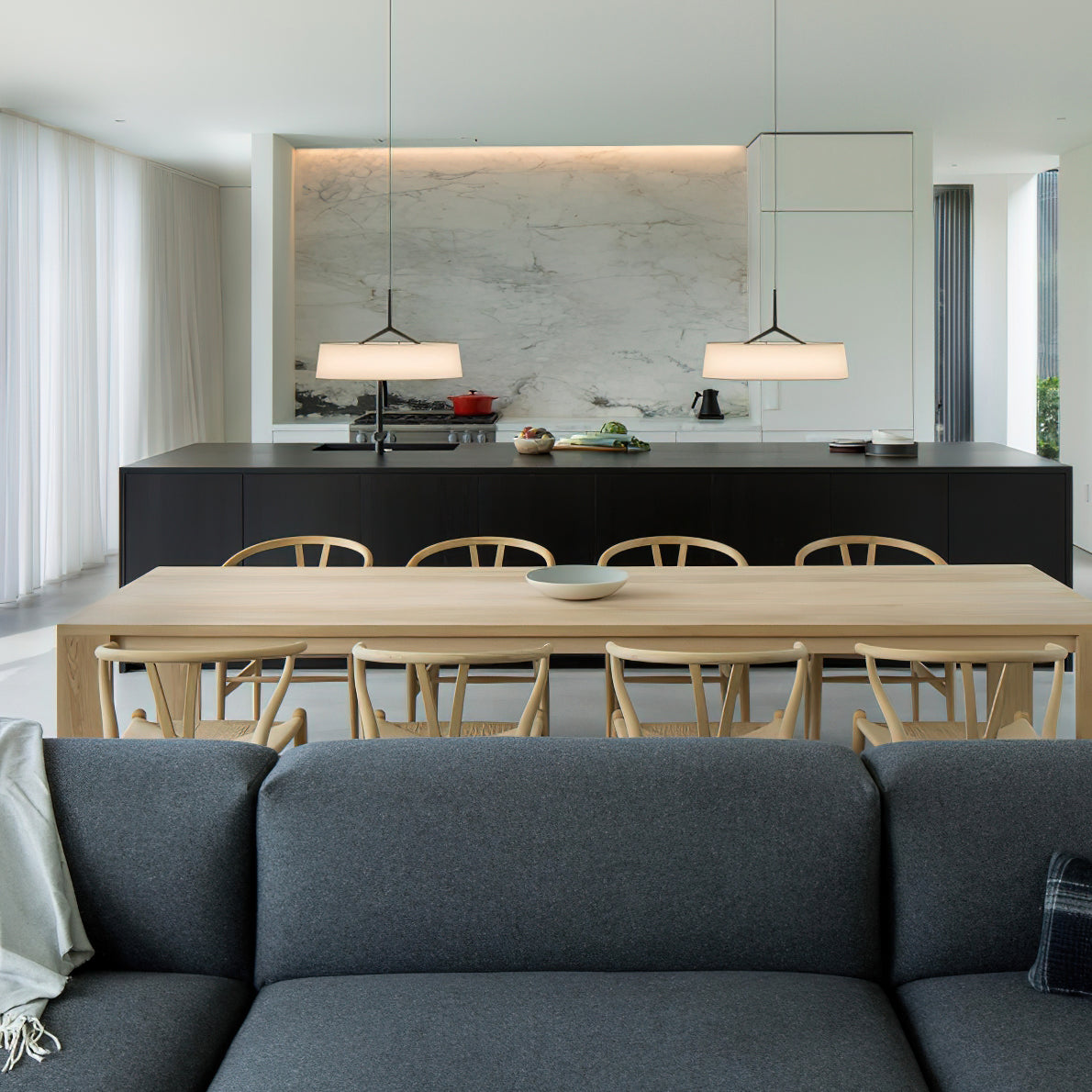 Liora hanglamp witte stof trommel zwart minimalistisch