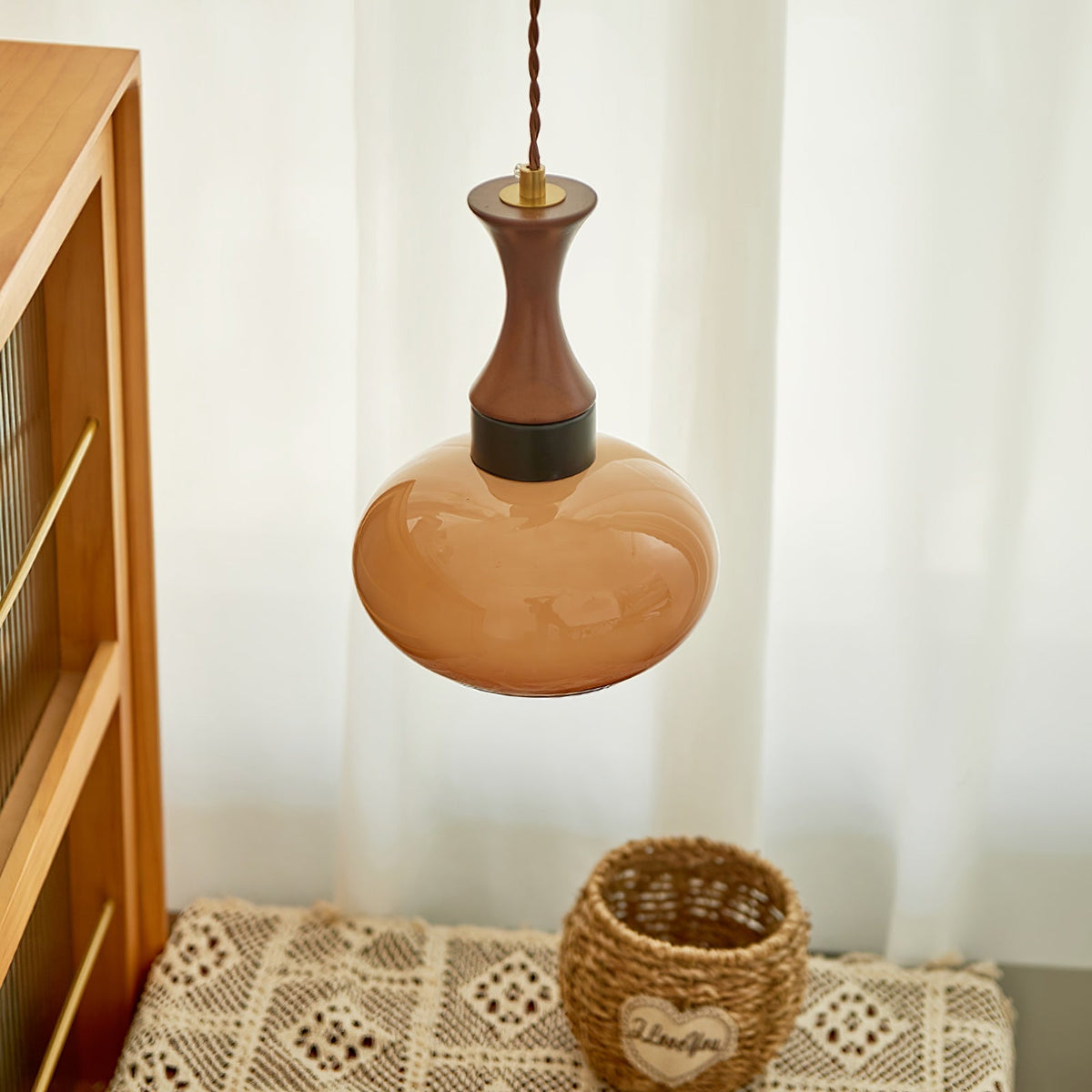 Chara hanglamp met stekker in bruin