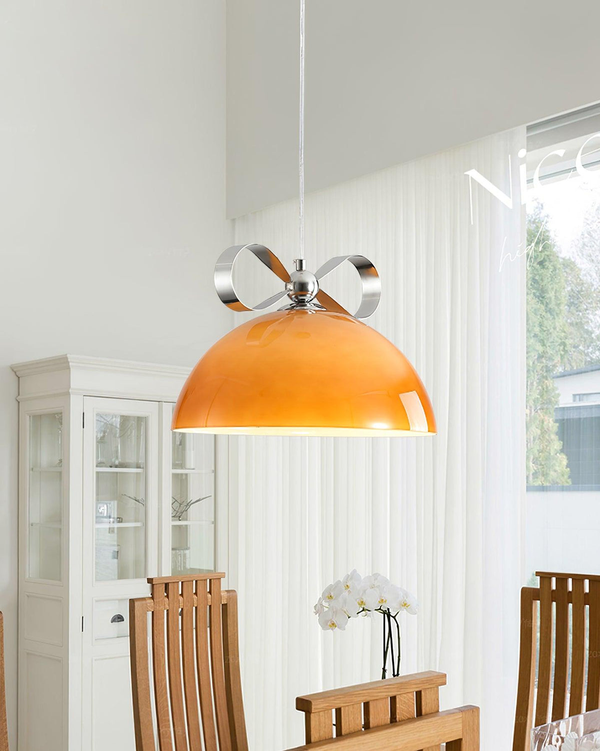 Celirina hanglamp glazen koepel amber voor eetkamer