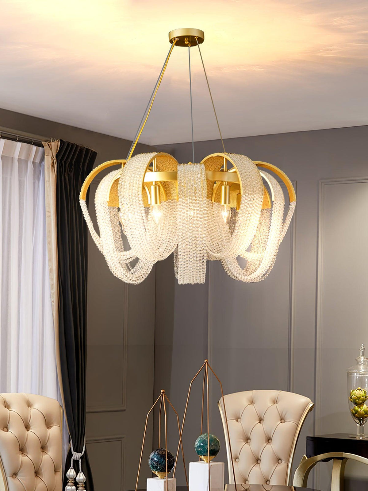 Siv kroonluchter met mesh kristal en gouden waterval-effect