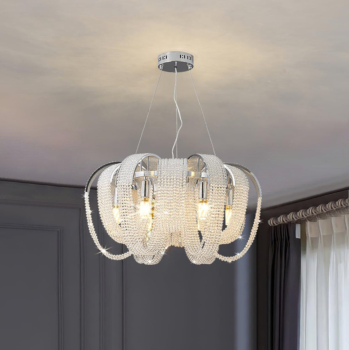 Siv kroonluchter met mesh kristal en gouden waterval-effect