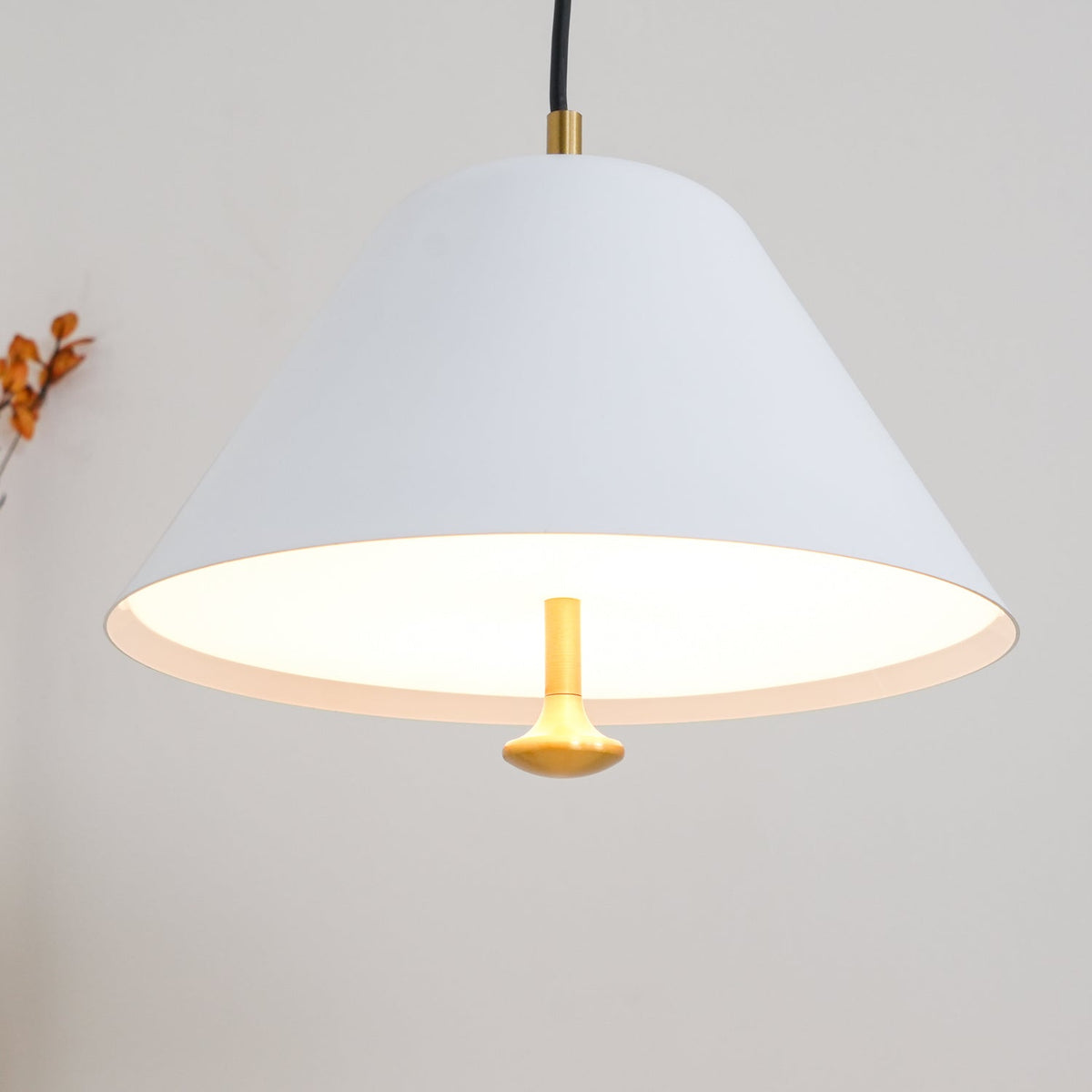 Evir hanglamp met glazen kap, messing afwerking, minimalistisch