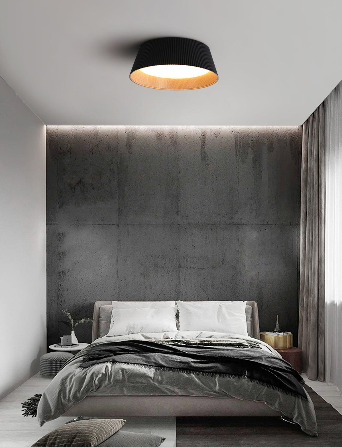 Rineia plafondlamp geribbelde trommelvorm hout elegant hedendaags