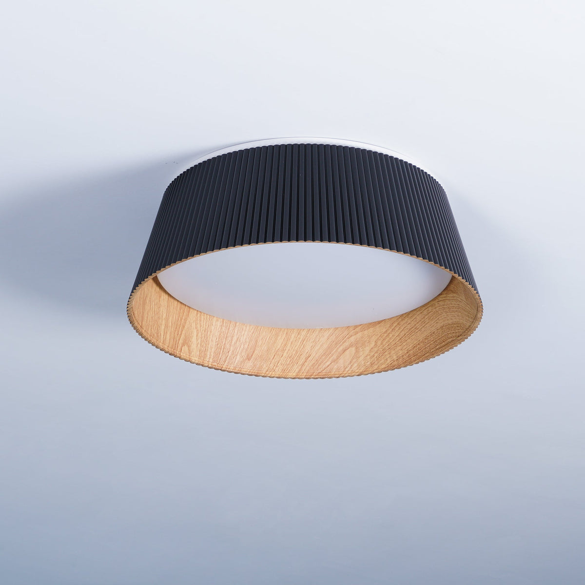 Rineia plafondlamp geribbelde trommelvorm hout elegant hedendaags