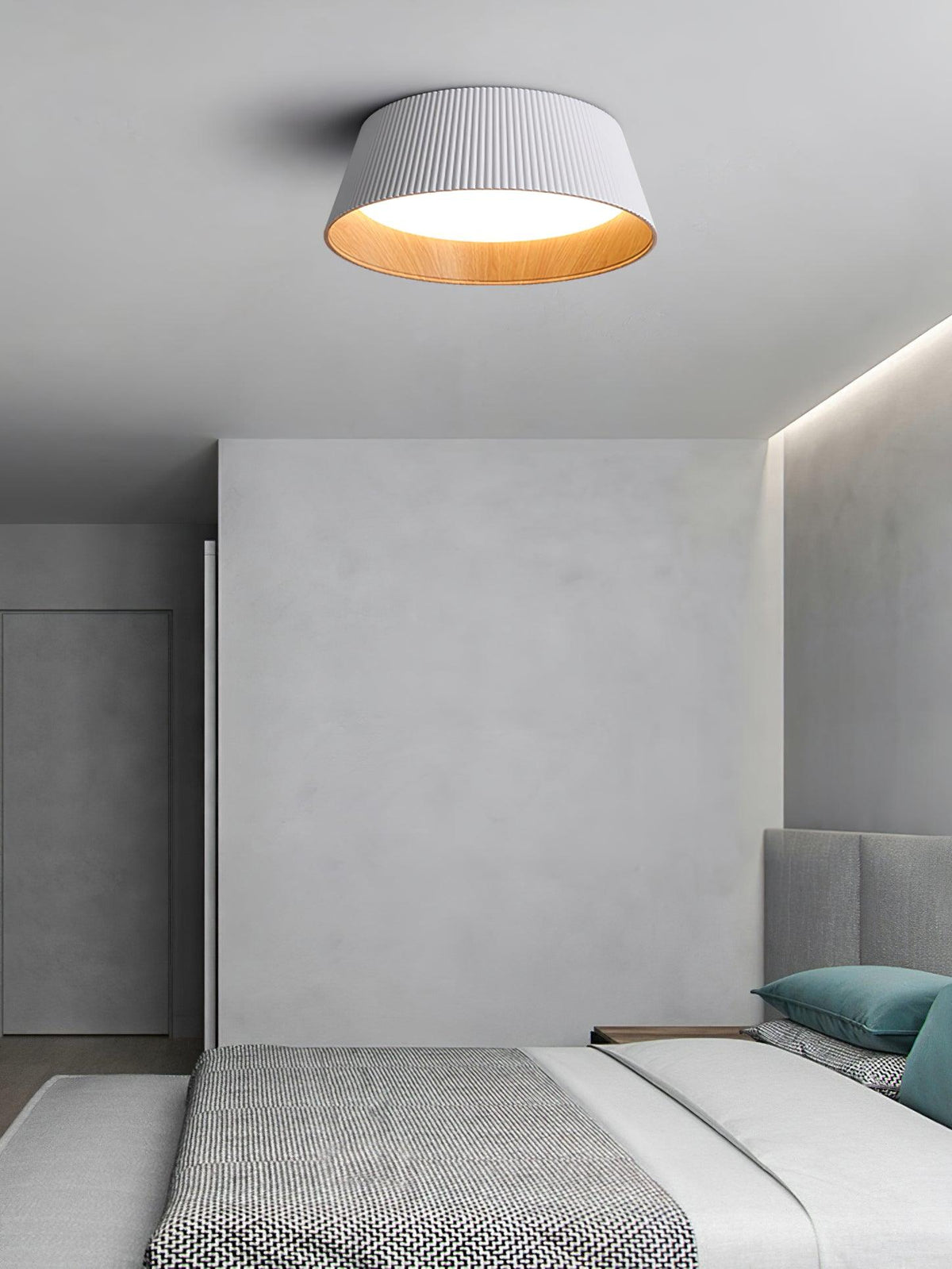 Rineia plafondlamp geribbelde trommelvorm hout elegant hedendaags
