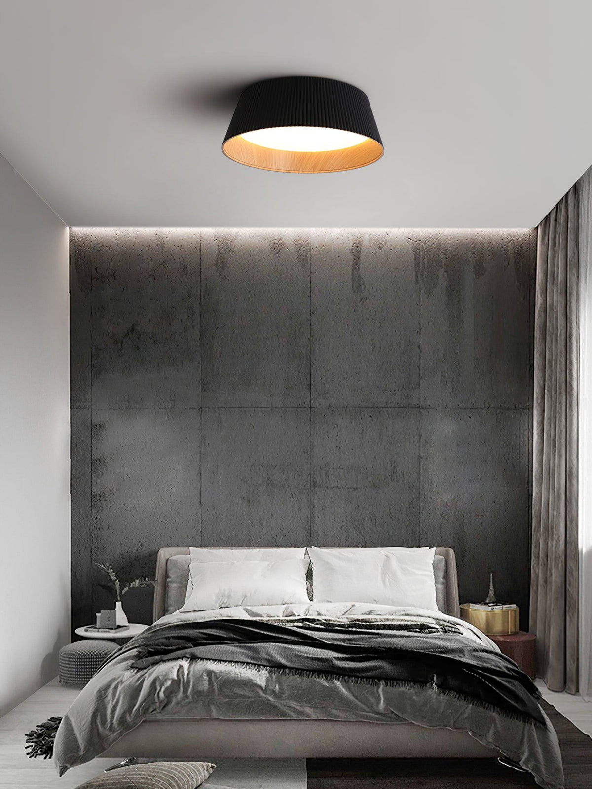 Rineia plafondlamp geribbelde trommelvorm hout elegant hedendaags