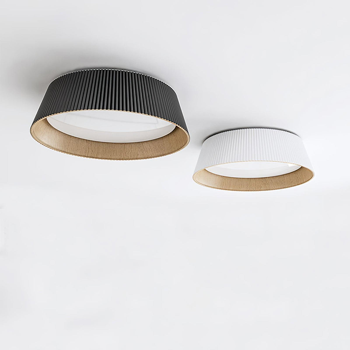Rineia plafondlamp geribbelde trommelvorm hout elegant hedendaags