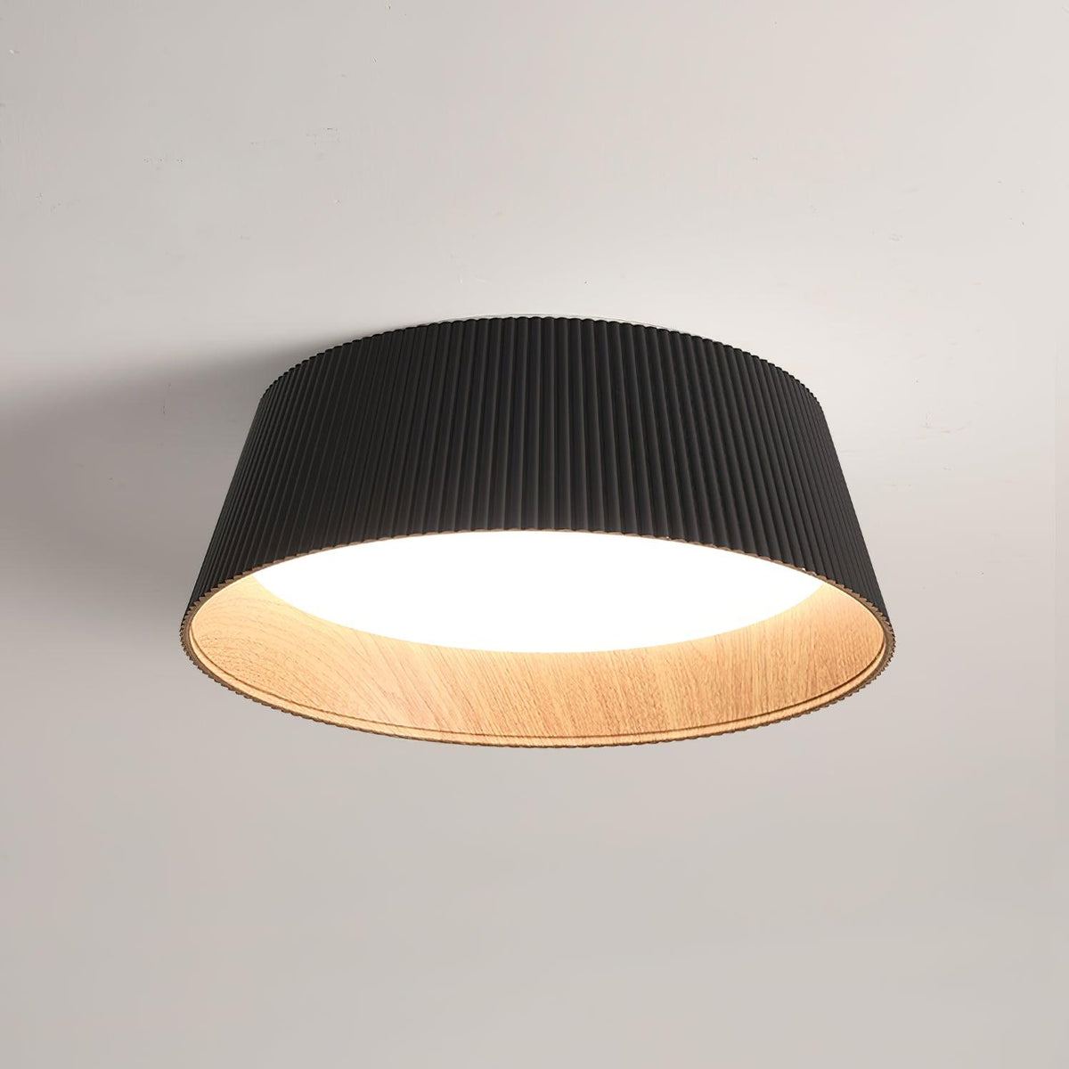 Rineia plafondlamp geribbelde trommelvorm hout elegant hedendaags