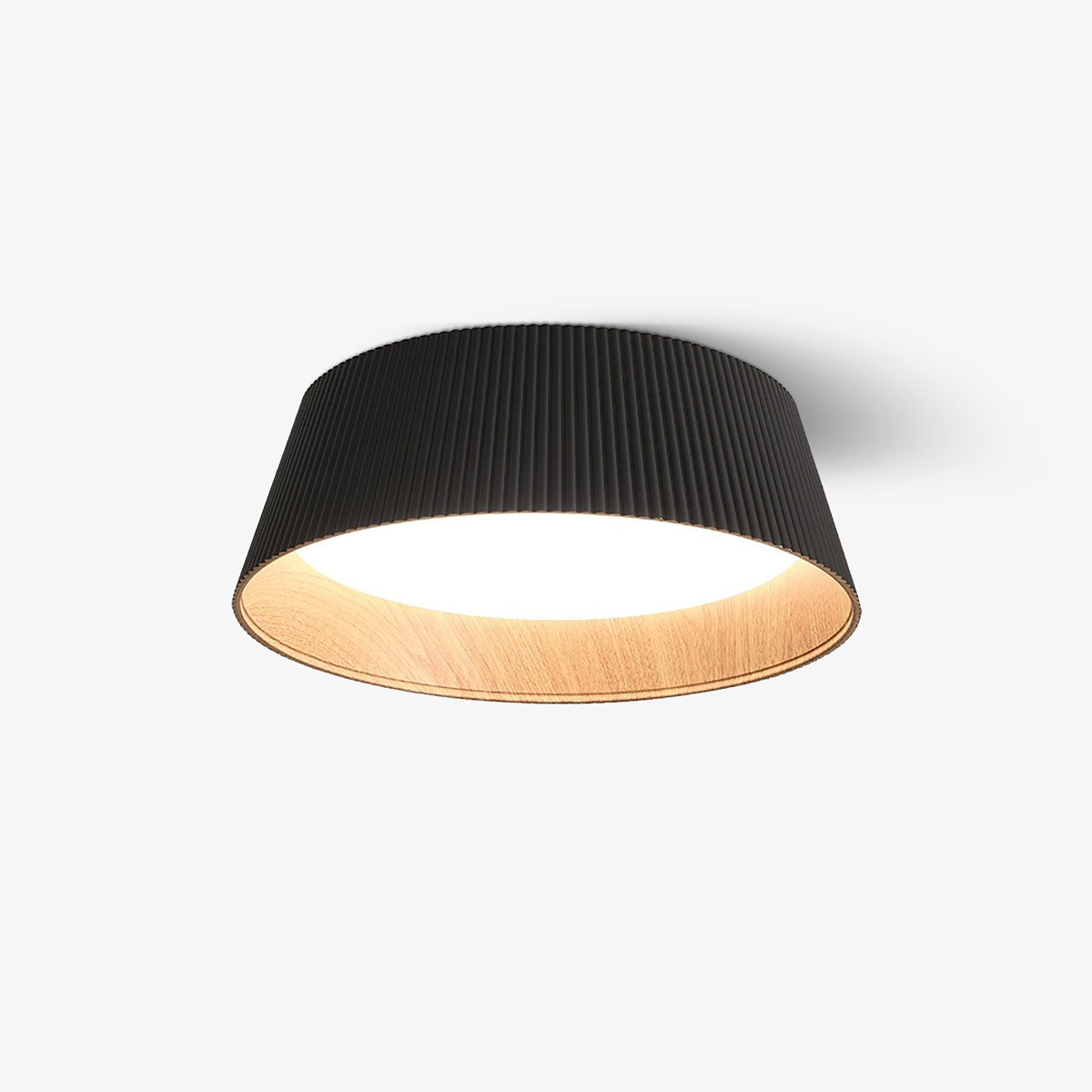 Rineia plafondlamp geribbelde trommelvorm hout elegant hedendaags