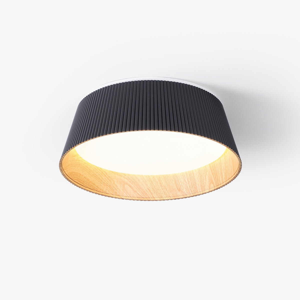 Rineia plafondlamp geribbelde trommelvorm hout elegant hedendaags
